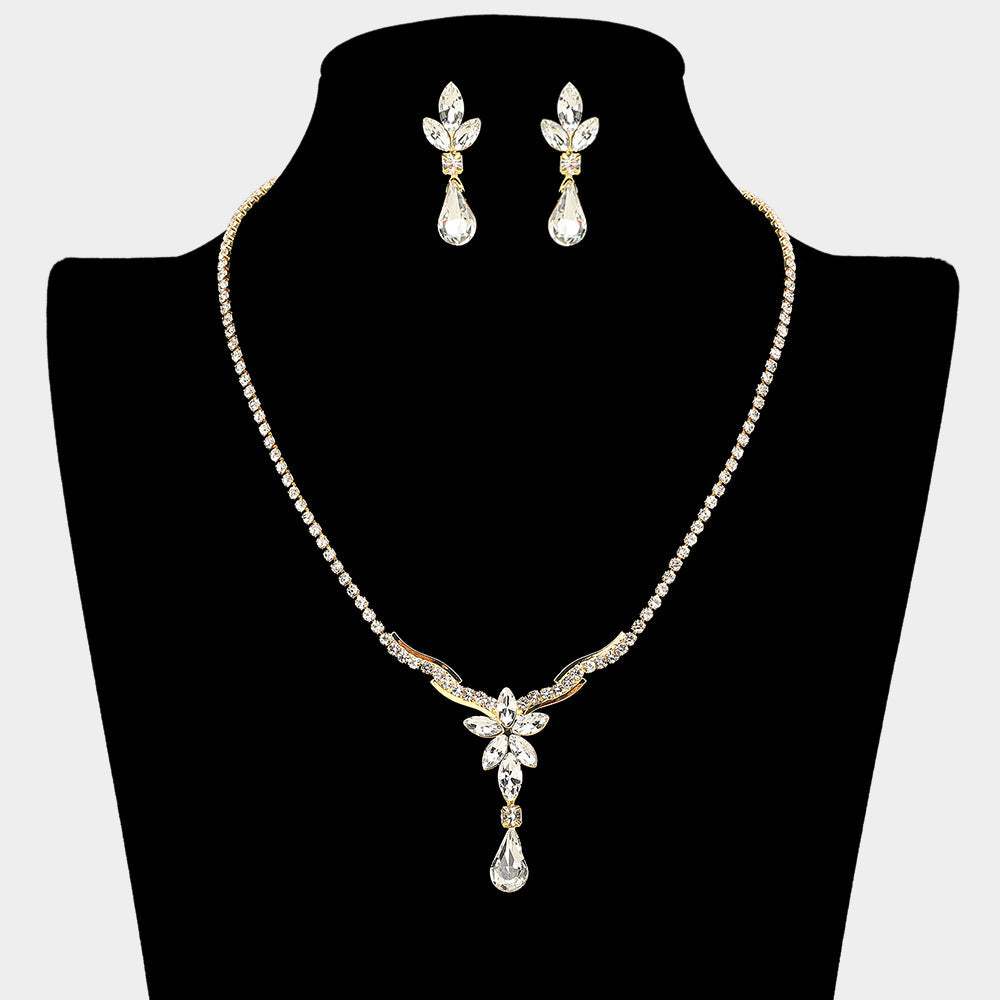 Floral Stone Cluster Accent Rhinestone Paved Necklace - Madeline Love - Flyclothing LLC