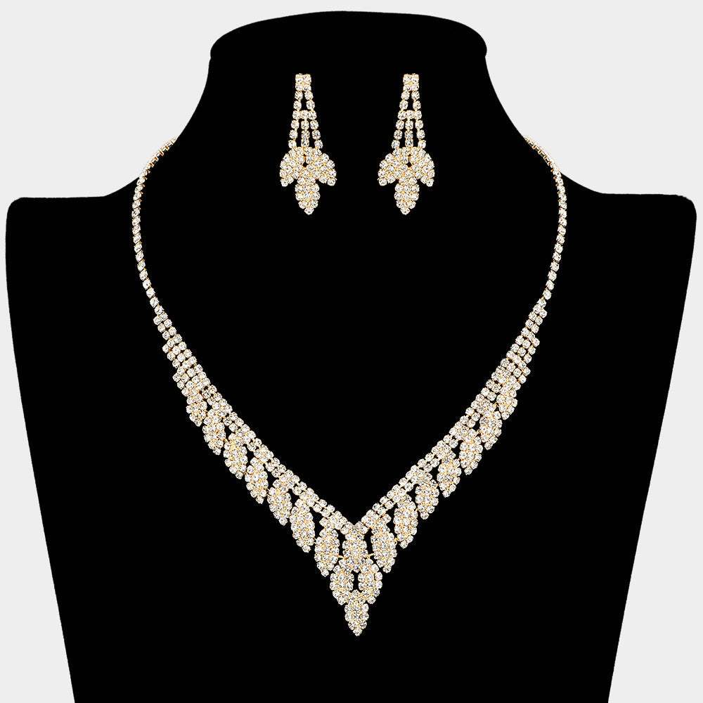 Rhinestone Paved Marquise Shape Embellished V-shape Necklace - Madeline Love - Flyclothing LLC