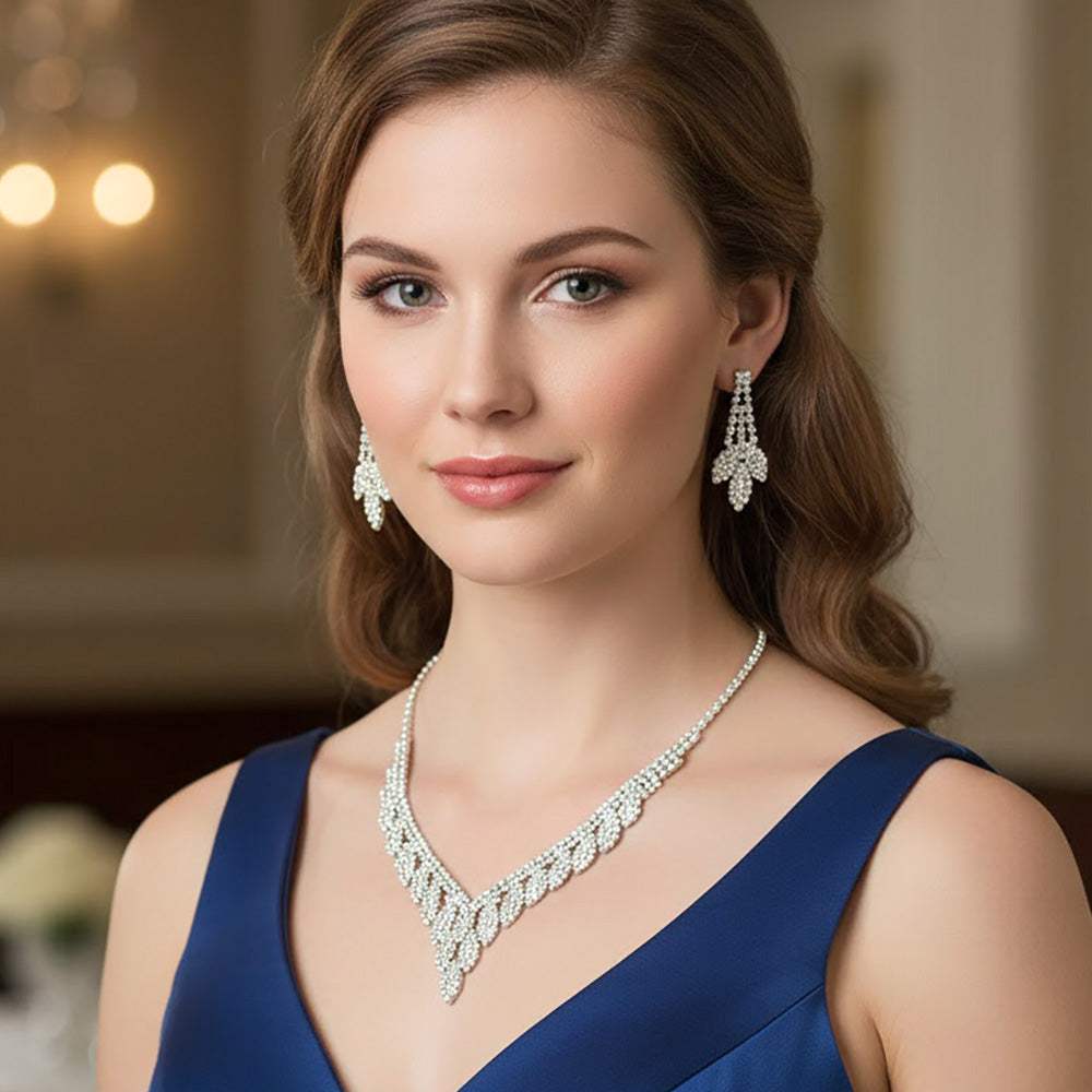 Rhinestone Paved Marquise Shape Embellished V-shape Necklace - Madeline Love - Flyclothing LLC