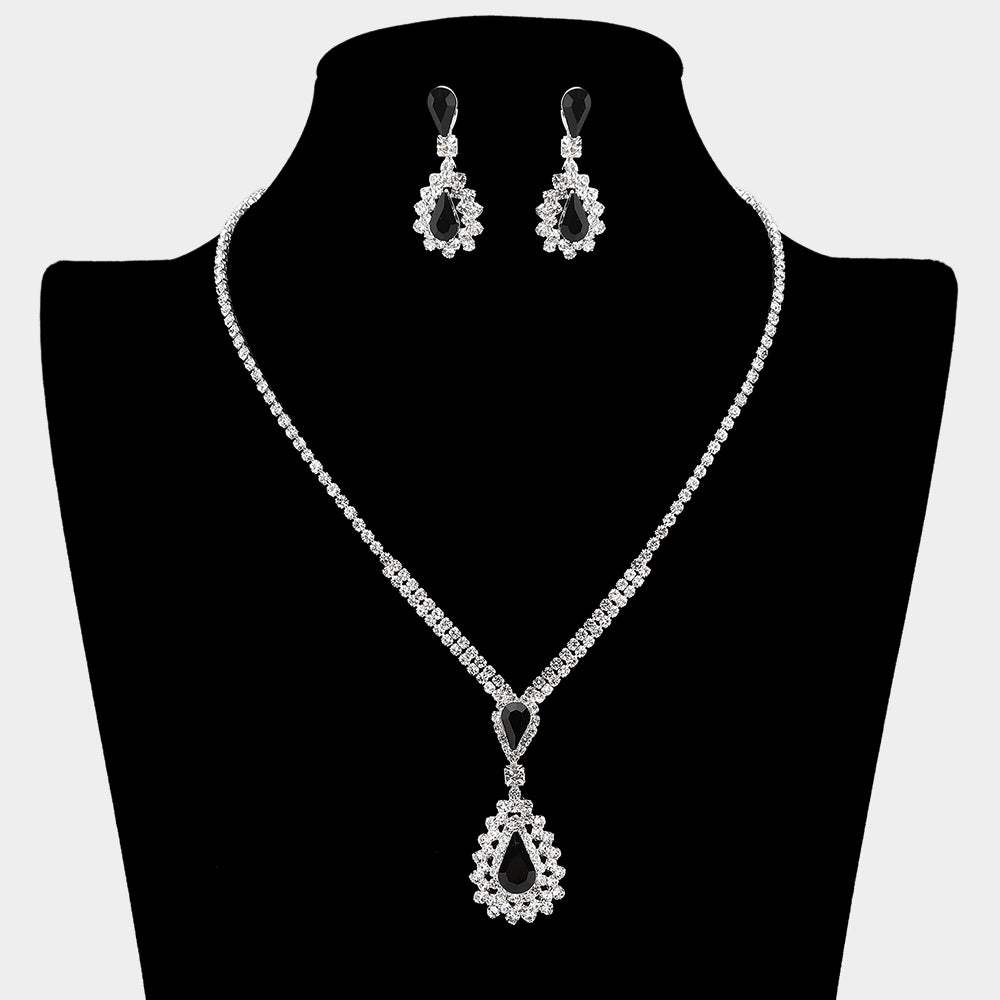 Teardrop Stone Cluster Pendant Rhinestone Paved Necklace - Madeline Love - Flyclothing LLC