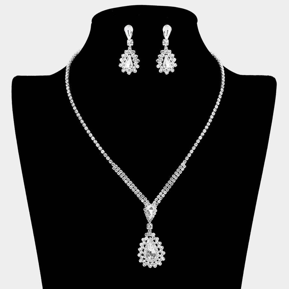 Teardrop Stone Cluster Pendant Rhinestone Paved Necklace - Madeline Love - Flyclothing LLC