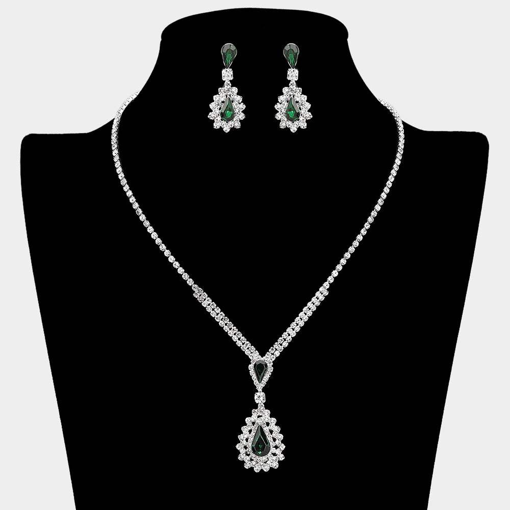 Teardrop Stone Cluster Pendant Rhinestone Paved Necklace - Madeline Love - Flyclothing LLC