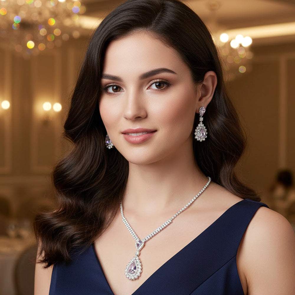 Teardrop Stone Cluster Pendant Rhinestone Paved Necklace - Madeline Love - Flyclothing LLC