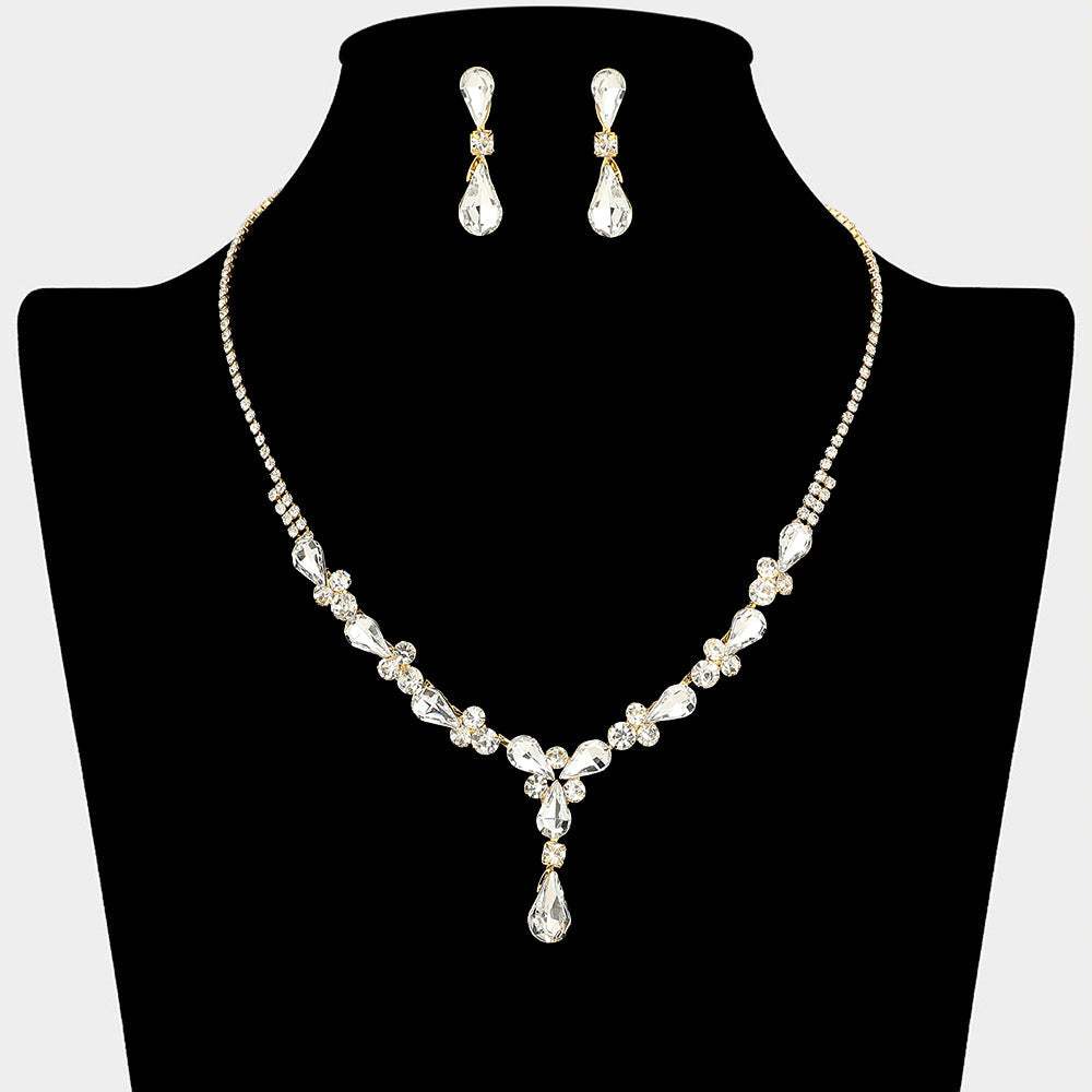 Teardrop Round Stone Cluster Embellished Rhinestone Paved Necklace - Madeline Love - Flyclothing LLC