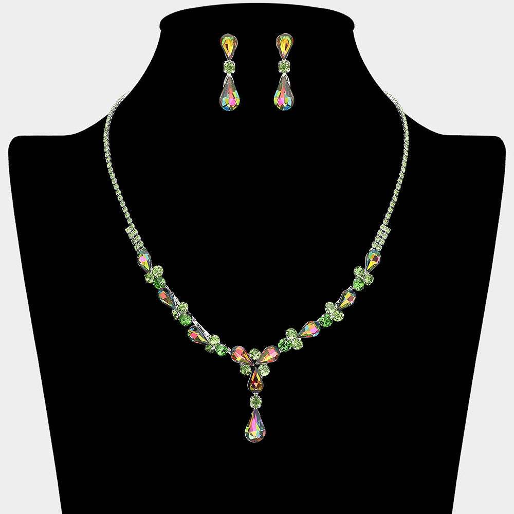 Teardrop Round Stone Cluster Embellished Rhinestone Paved Necklace - Madeline Love - Flyclothing LLC