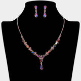 Teardrop Round Stone Cluster Embellished Rhinestone Paved Necklace - Madeline Love - Flyclothing LLC