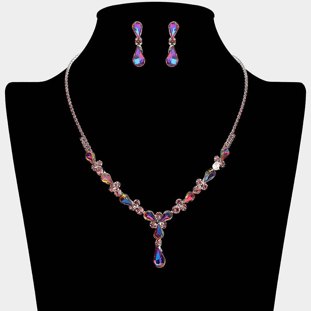 Teardrop Round Stone Cluster Embellished Rhinestone Paved Necklace - Madeline Love - Flyclothing LLC