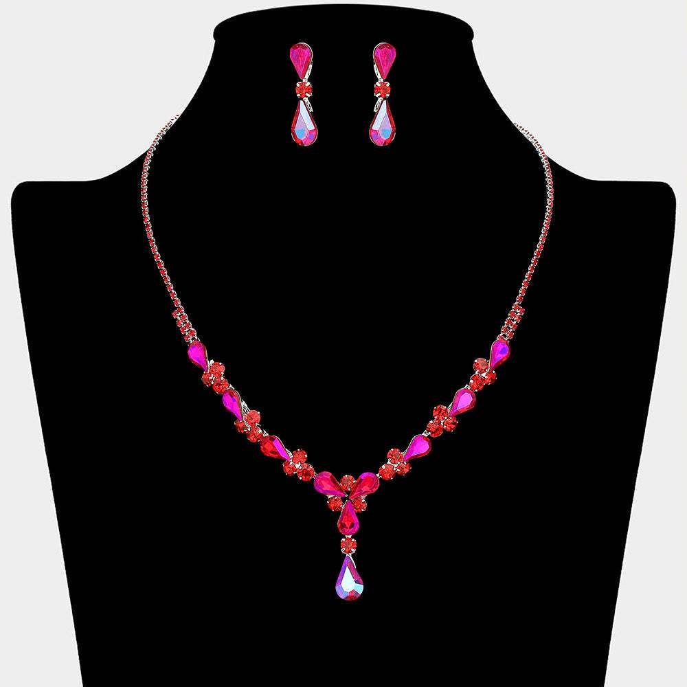 Teardrop Round Stone Cluster Embellished Rhinestone Paved Necklace - Madeline Love - Flyclothing LLC