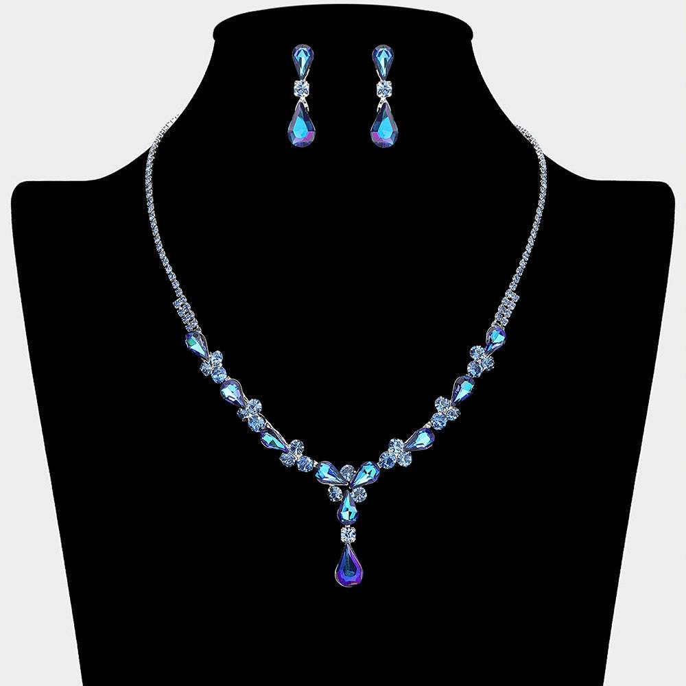 Teardrop Round Stone Cluster Embellished Rhinestone Paved Necklace - Madeline Love - Flyclothing LLC