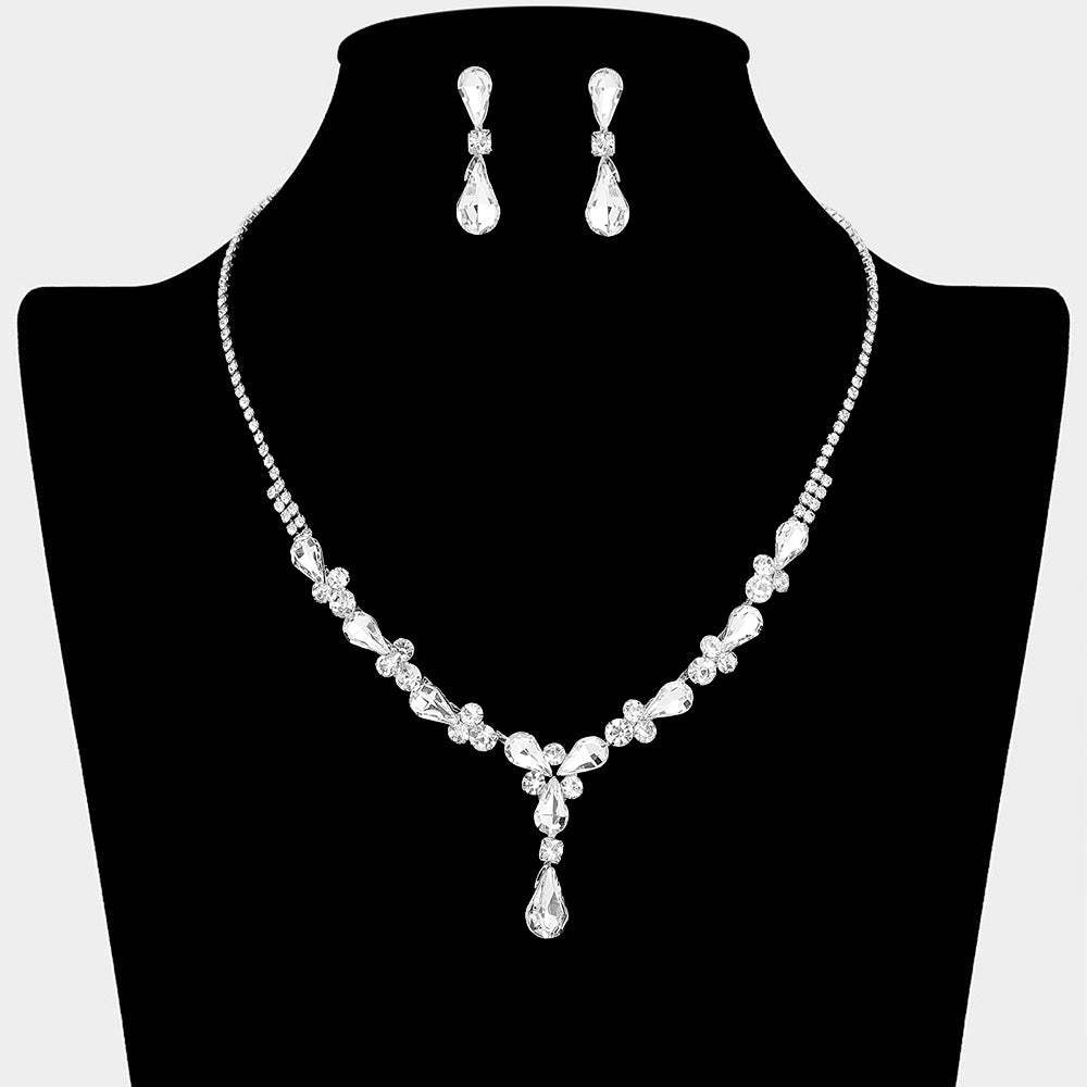 Teardrop Round Stone Cluster Embellished Rhinestone Paved Necklace - Madeline Love - Flyclothing LLC
