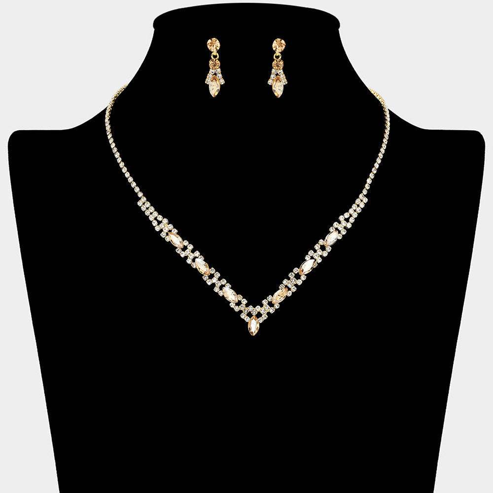 Marquise Stone Cluster Rhinestone Paved V Shape Necklace - Madeline Love - Flyclothing LLC