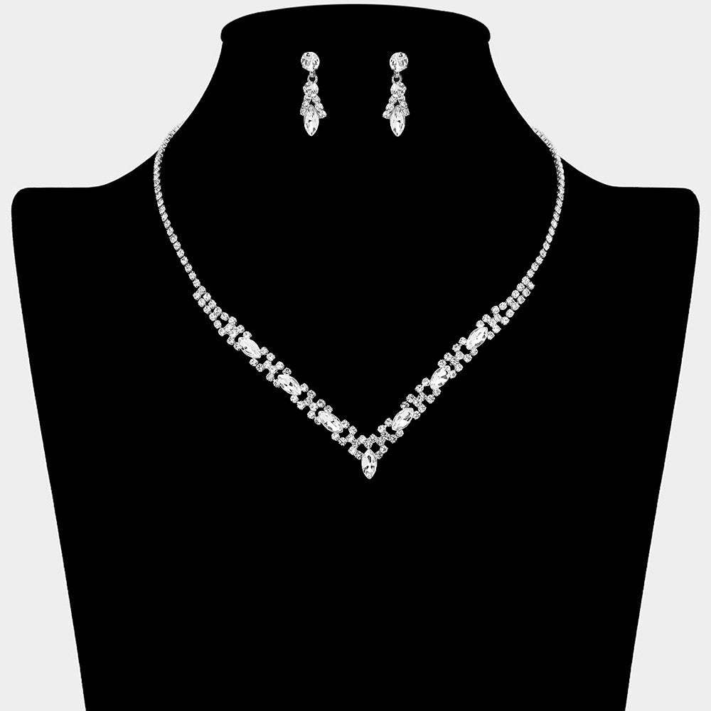 Marquise Stone Cluster Rhinestone Paved V Shape Necklace - Madeline Love - Flyclothing LLC