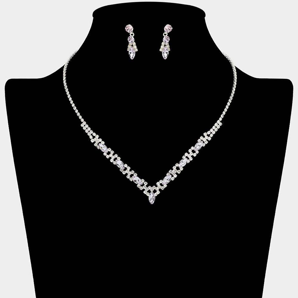 Marquise Stone Cluster Rhinestone Paved V Shape Necklace - Madeline Love - Flyclothing LLC