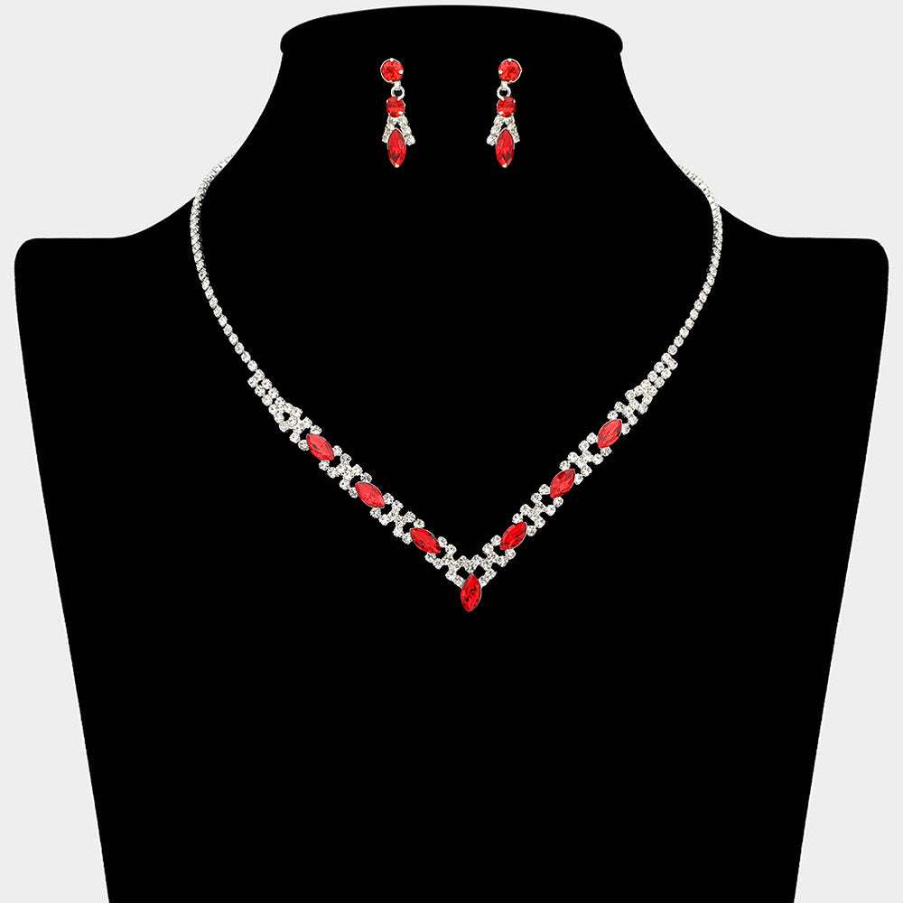 Marquise Stone Cluster Rhinestone Paved V Shape Necklace - Madeline Love - Flyclothing LLC