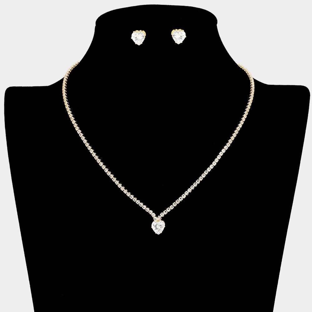 CZ Heart Stone Cluster Accent Rhinestone Paved Necklace - Madeline Love - Flyclothing LLC