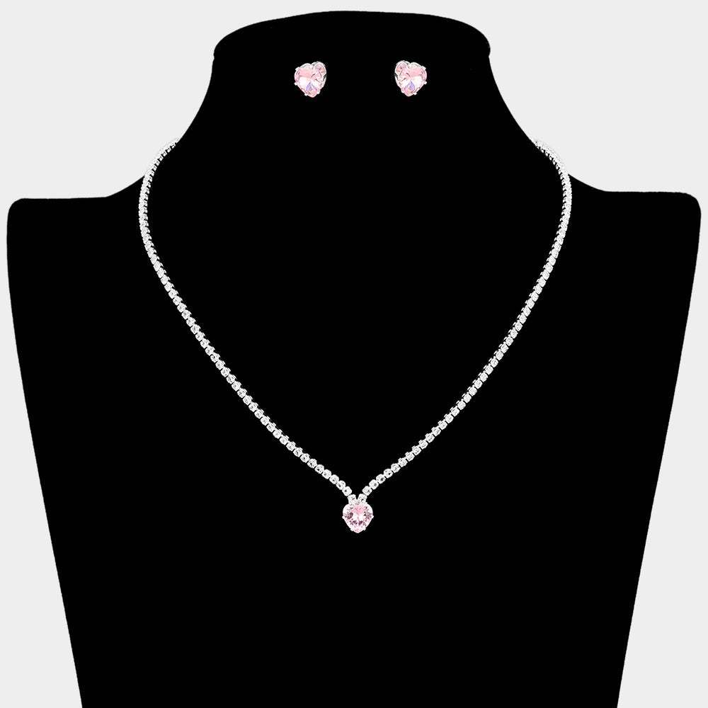 CZ Heart Stone Cluster Accent Rhinestone Paved Necklace - Madeline Love - Flyclothing LLC