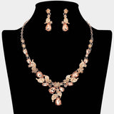 Teardrop Stone Cluster Leaf Embellished Necklace - Madeline Love - Flyclothing LLC