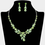 Teardrop Stone Cluster Leaf Embellished Necklace - Madeline Love - Flyclothing LLC