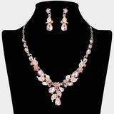 Teardrop Stone Cluster Leaf Embellished Necklace - Madeline Love - Flyclothing LLC