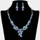 Teardrop Stone Cluster Leaf Embellished Necklace - Madeline Love - Flyclothing LLC