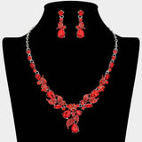 Teardrop Stone Cluster Leaf Embellished Necklace - Madeline Love - Flyclothing LLC