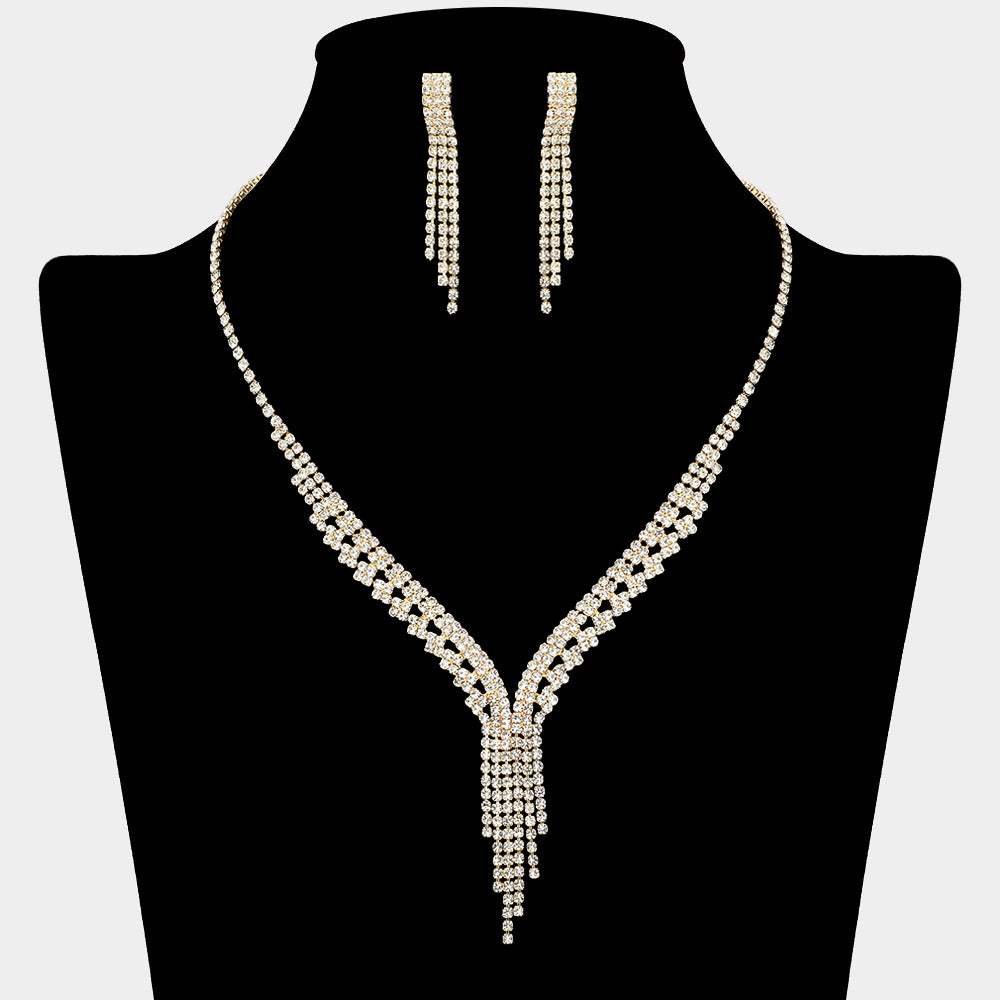 Rhinestone Paved Fringe Statement Necklace - Madeline Love - Flyclothing LLC