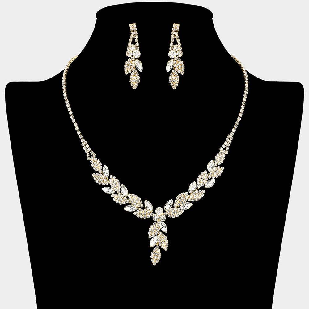 Leaf Rhinestone Paved Necklace - Madeline Love - Flyclothing LLC