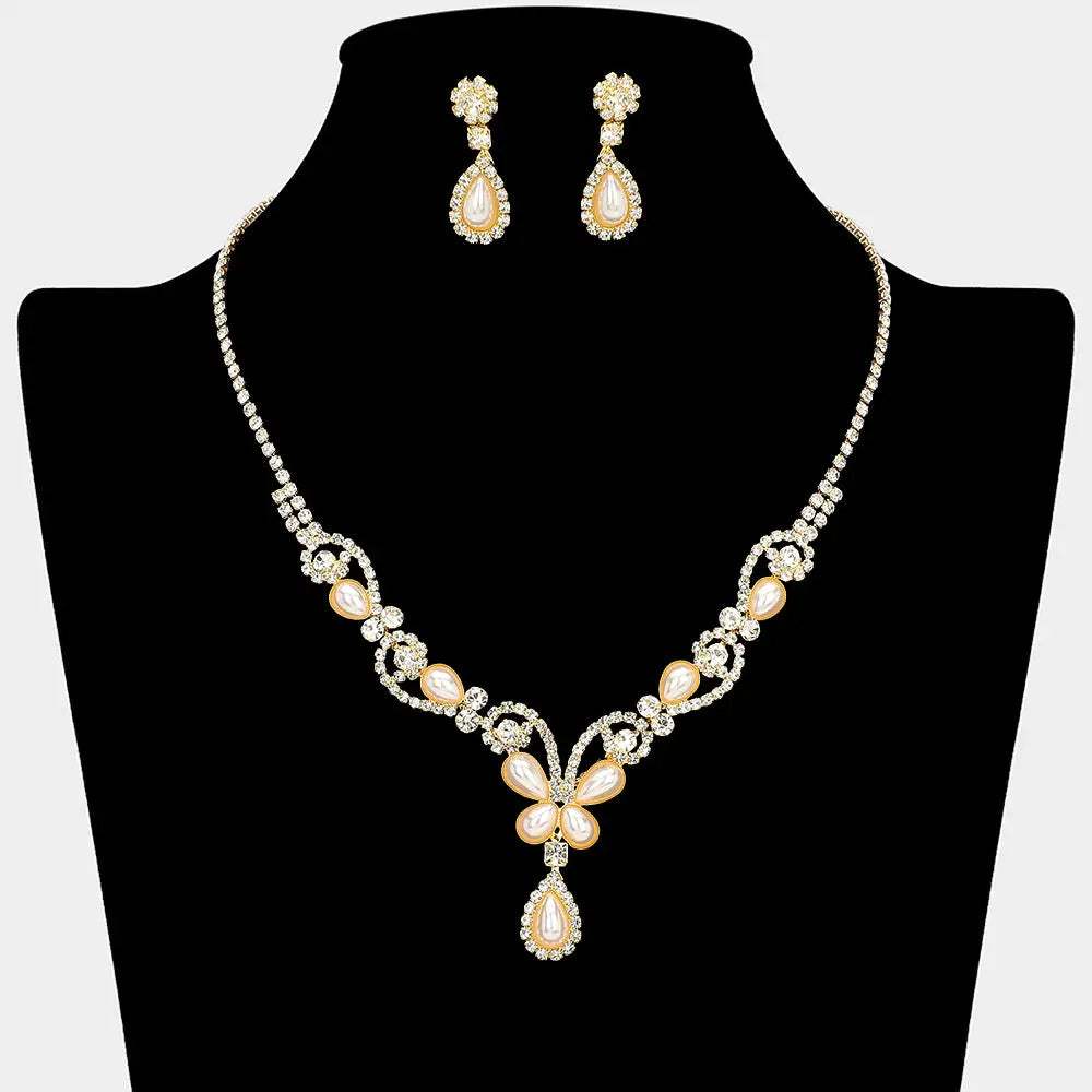 Teardrop Pearl Embellished Rhinestone Paved Necklace - Madeline Love - Flyclothing LLC