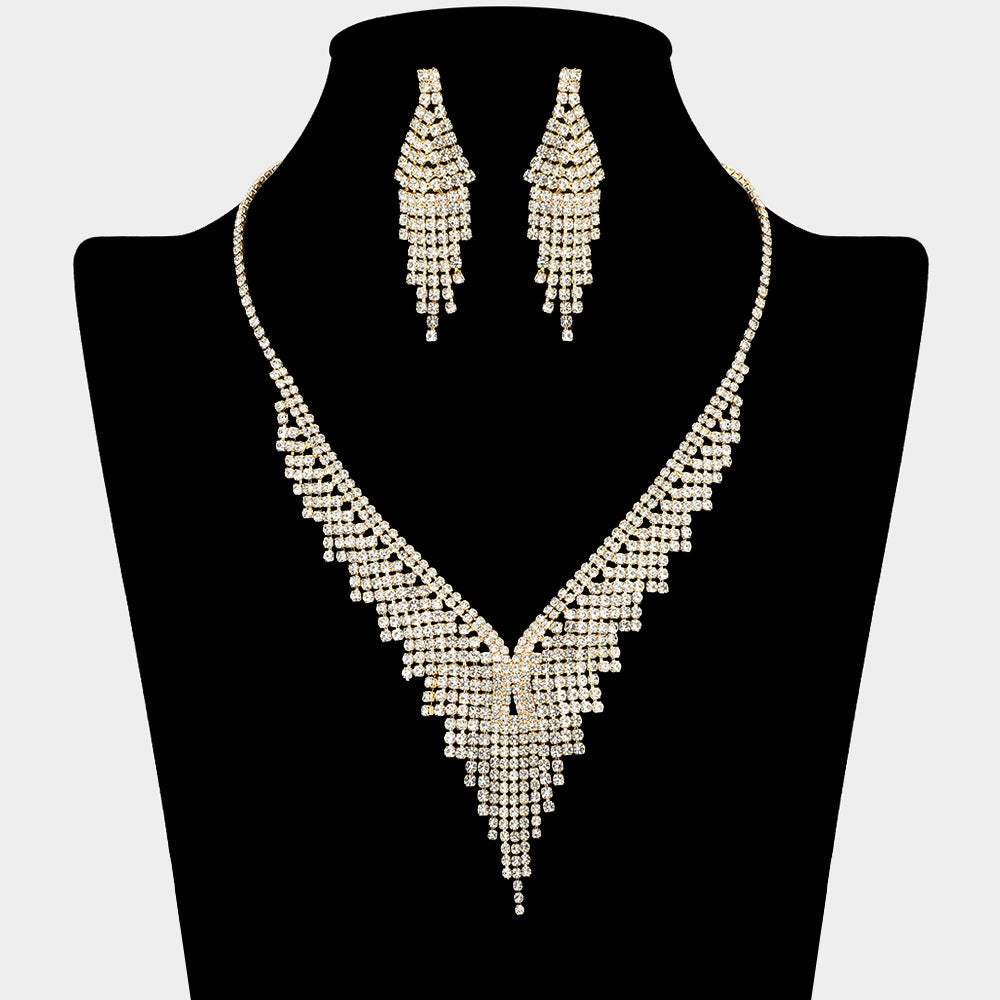 Rhinestone Paved Fringe Accent Necklace - Madeline Love - Flyclothing LLC