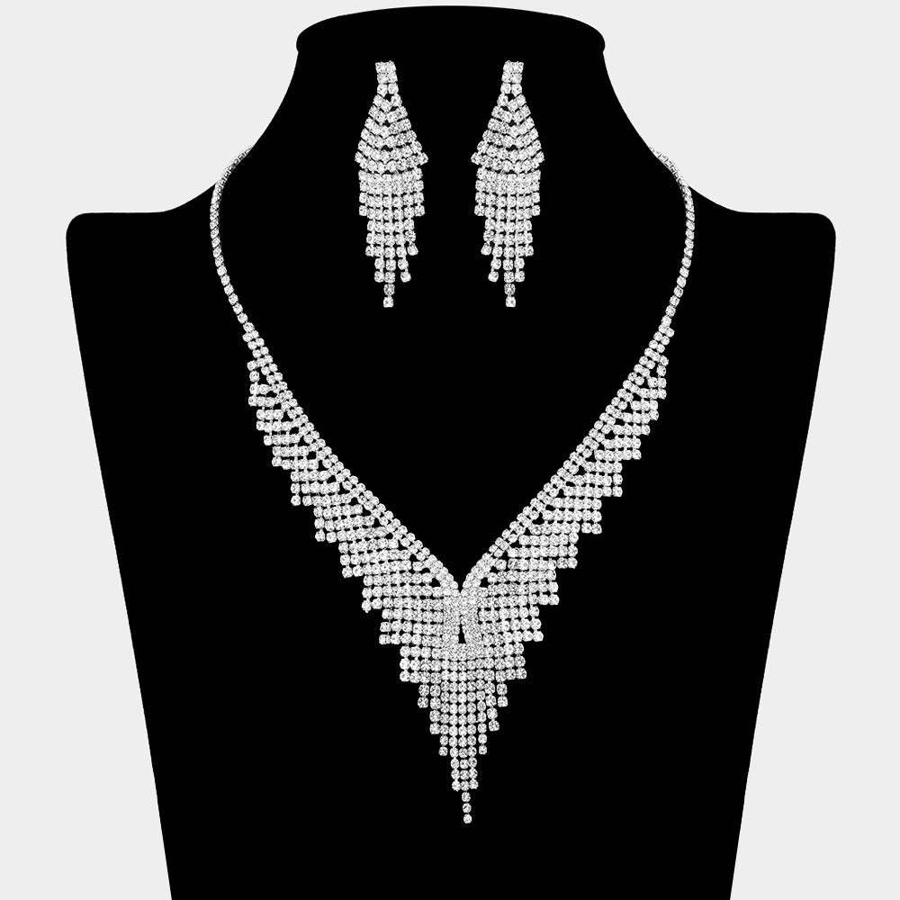 Rhinestone Paved Fringe Accent Necklace - Madeline Love - Flyclothing LLC