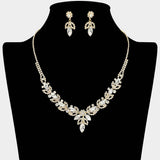 Marquise Stone Cluster Leaf Drop Rhinestone Paved Necklace - Madeline Love - Flyclothing LLC
