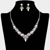 Marquise Stone Cluster Leaf Drop Rhinestone Paved Necklace - Madeline Love - Flyclothing LLC