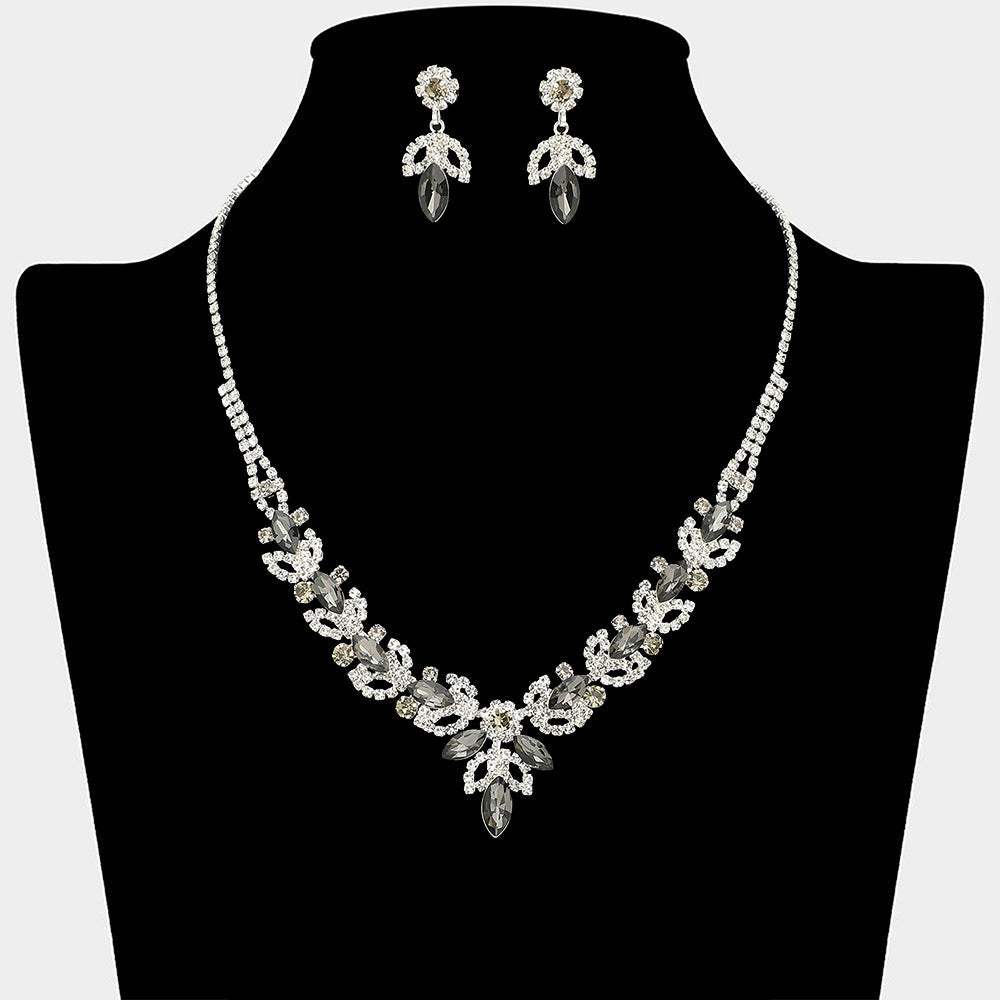 Marquise Stone Cluster Leaf Drop Rhinestone Paved Necklace - Madeline Love - Flyclothing LLC