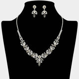 Marquise Stone Cluster Leaf Drop Rhinestone Paved Necklace - Madeline Love - Flyclothing LLC