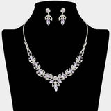 Marquise Stone Cluster Leaf Drop Rhinestone Paved Necklace - Madeline Love - Flyclothing LLC