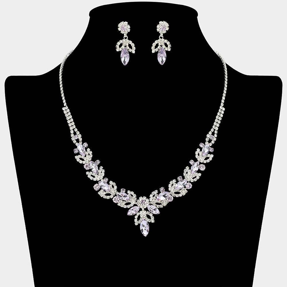 Marquise Stone Cluster Leaf Drop Rhinestone Paved Necklace - Madeline Love - Flyclothing LLC