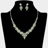 Marquise Stone Cluster Leaf Drop Rhinestone Paved Necklace - Madeline Love - Flyclothing LLC