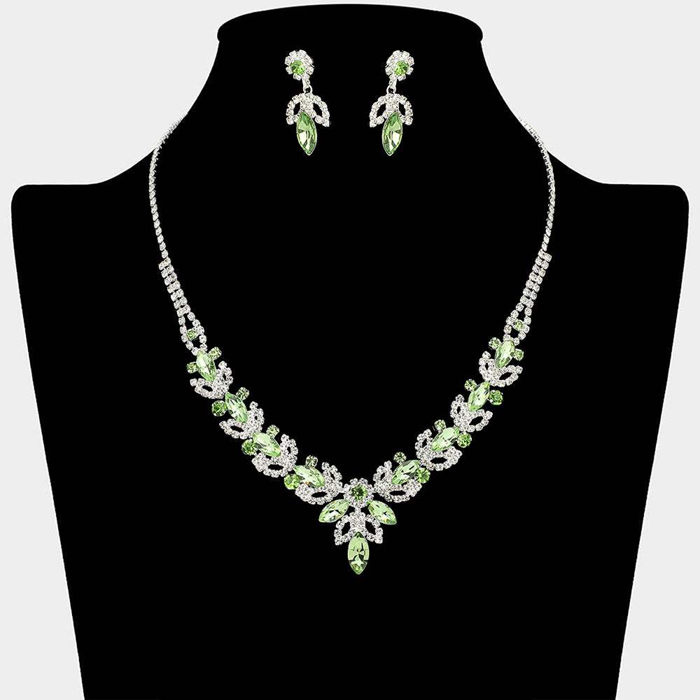 Marquise Stone Cluster Leaf Drop Rhinestone Paved Necklace - Madeline Love - Flyclothing LLC