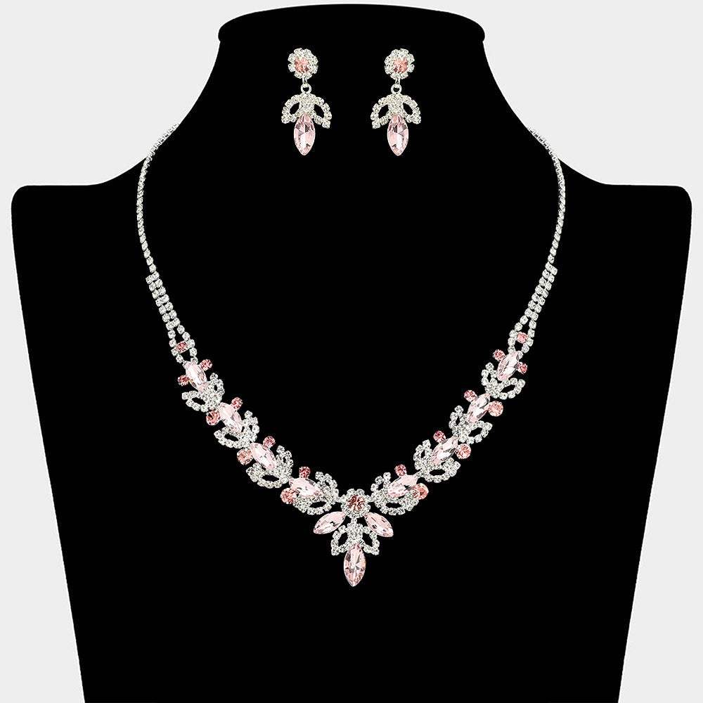 Marquise Stone Cluster Leaf Drop Rhinestone Paved Necklace - Madeline Love - Flyclothing LLC