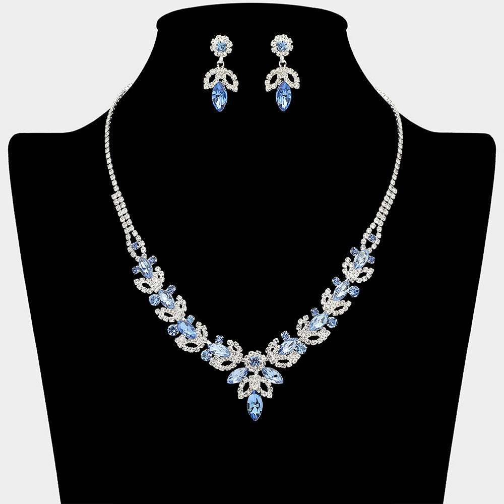 Marquise Stone Cluster Leaf Drop Rhinestone Paved Necklace - Madeline Love - Flyclothing LLC