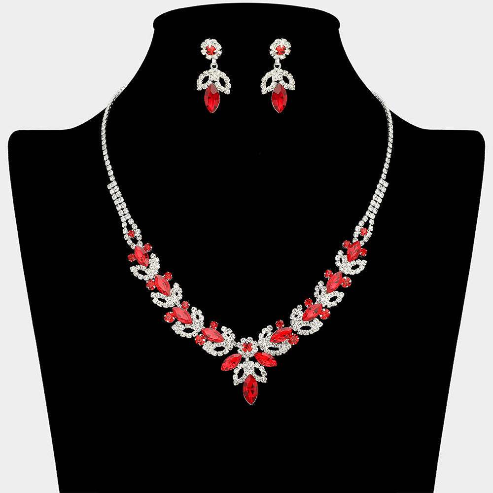 Marquise Stone Cluster Leaf Drop Rhinestone Paved Necklace - Madeline Love - Flyclothing LLC