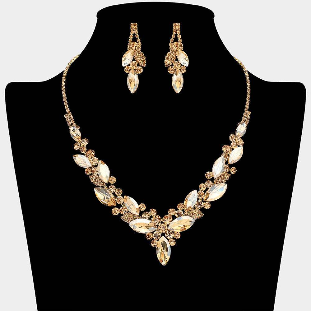 Marquise Stone Cluster Embellished Necklace - Madeline Love - Flyclothing LLC