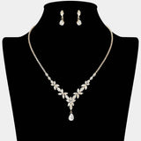 Teardrop CZ Stone Cluster Drop Marquise Cluster Embellished Necklace - Madeline Love - Flyclothing LLC