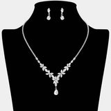 Teardrop CZ Stone Cluster Drop Marquise Cluster Embellished Necklace - Madeline Love - Flyclothing LLC