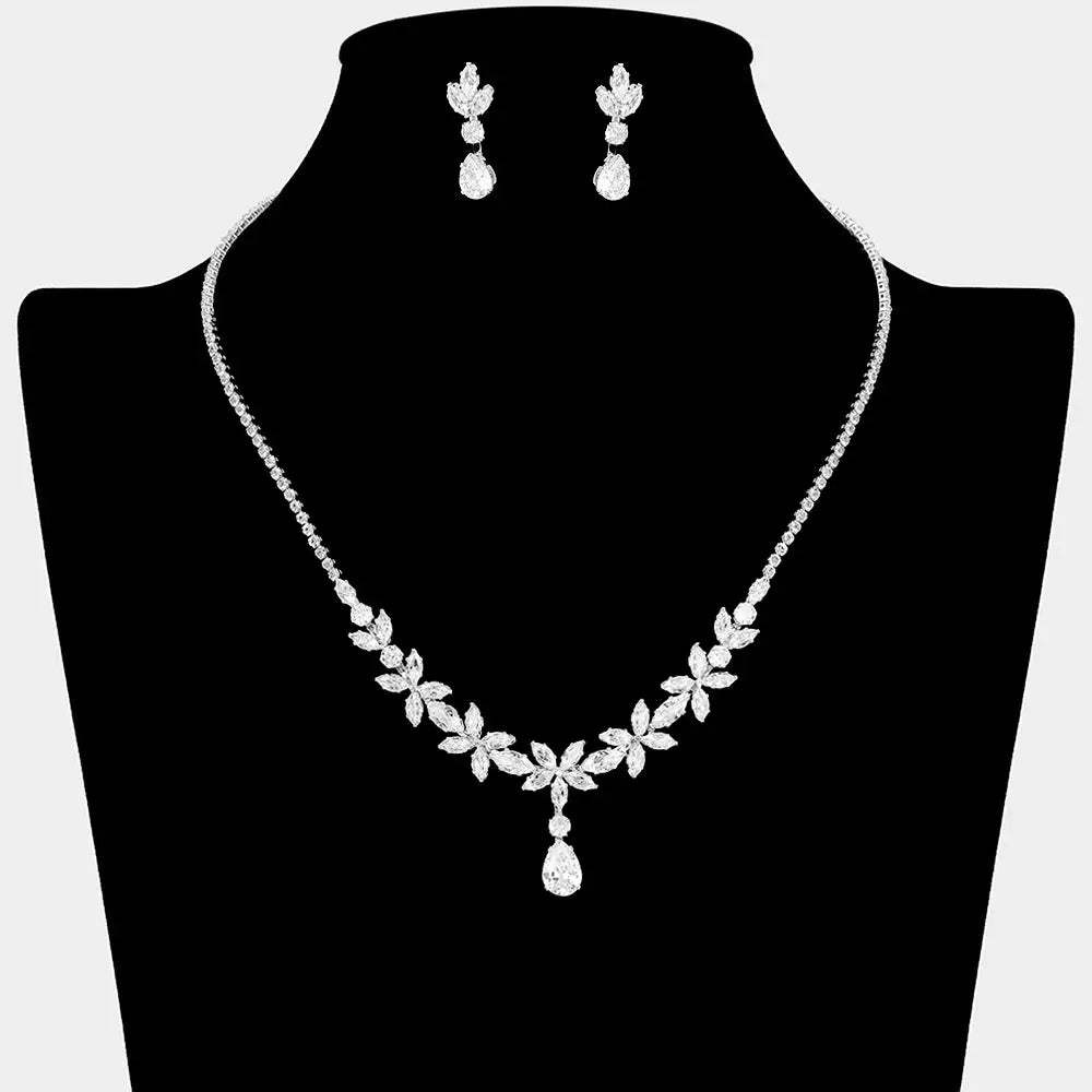 Teardrop CZ Stone Cluster Drop Floral Necklace - Madeline Love - Flyclothing LLC