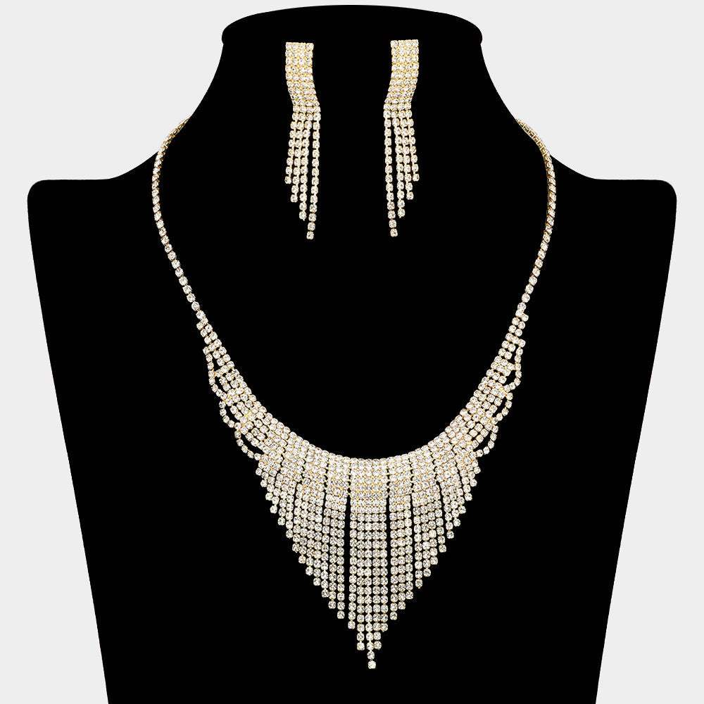 Rhinestone Paved Fringe Accent Statement Necklace - Madeline Love - Flyclothing LLC