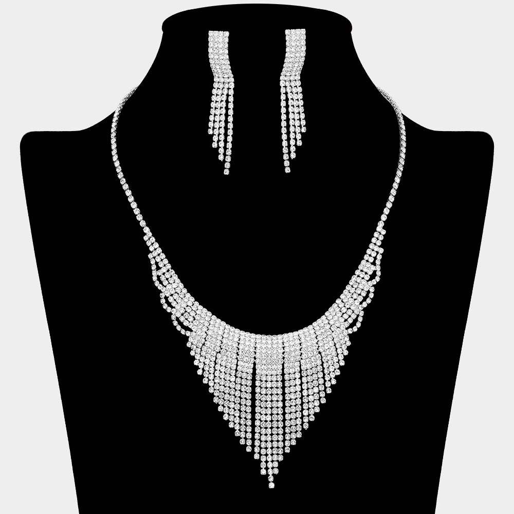 Rhinestone Paved Fringe Accent Statement Necklace - Madeline Love - Flyclothing LLC