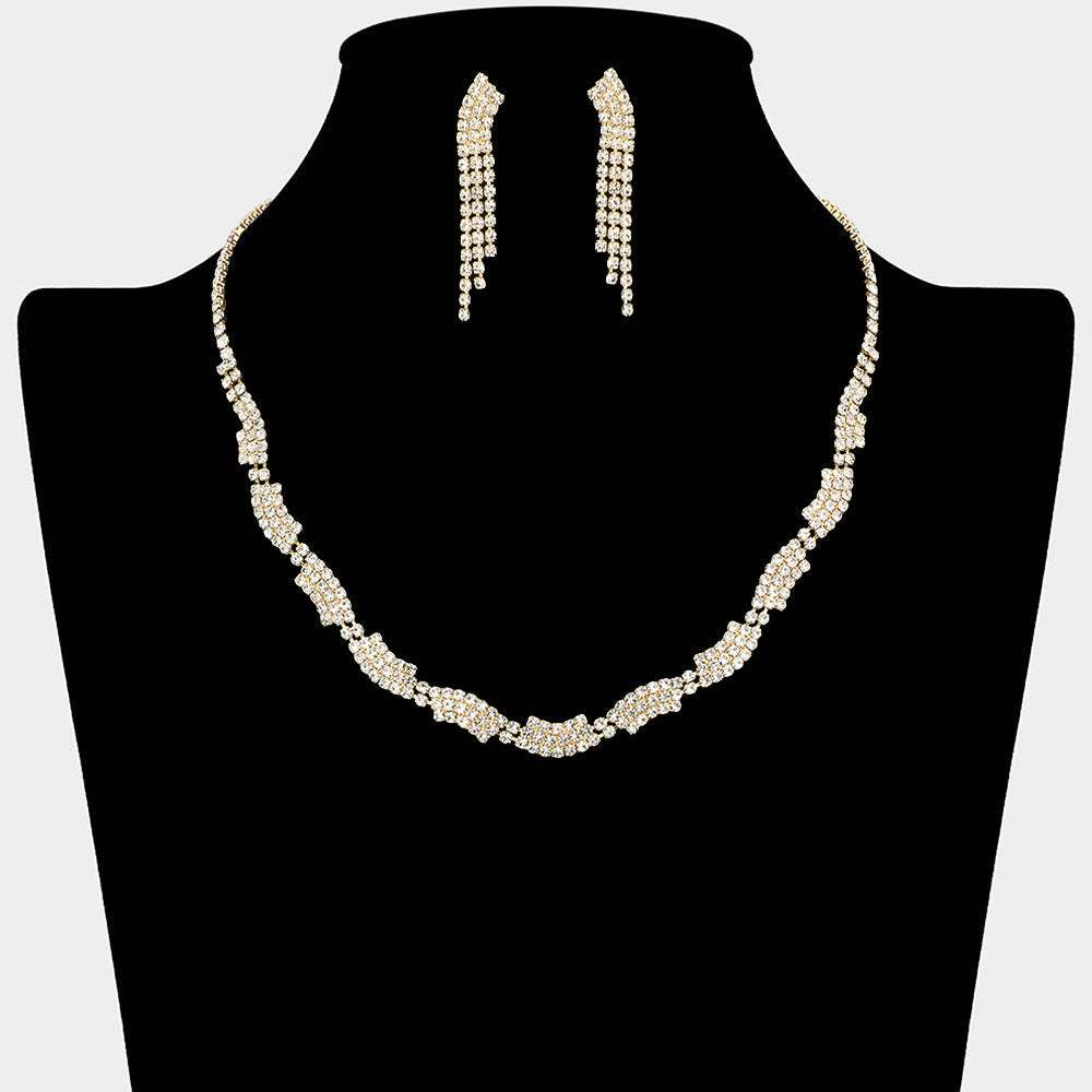 Rhinestone Paved Wave Link Necklace - Madeline Love - Flyclothing LLC