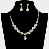 Teardrop Stone Pendant Accent Marquise Flower Stone Cluster Embellished Necklace - Madeline Love - Flyclothing LLC