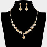 Teardrop Stone Pendant Accent Marquise Flower Stone Cluster Embellished Necklace - Madeline Love - Flyclothing LLC